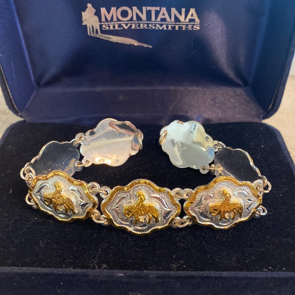 Silver bracelet with trail rider.